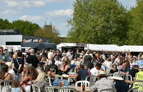 The view of the busy Stone Food and Drink Festival at Westbridge Park in Stone, Staffordshire