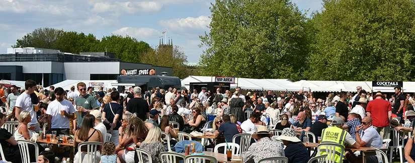 The view of the busy Stone Food and Drink Festival at Westbridge Park in Stone, Staffordshire